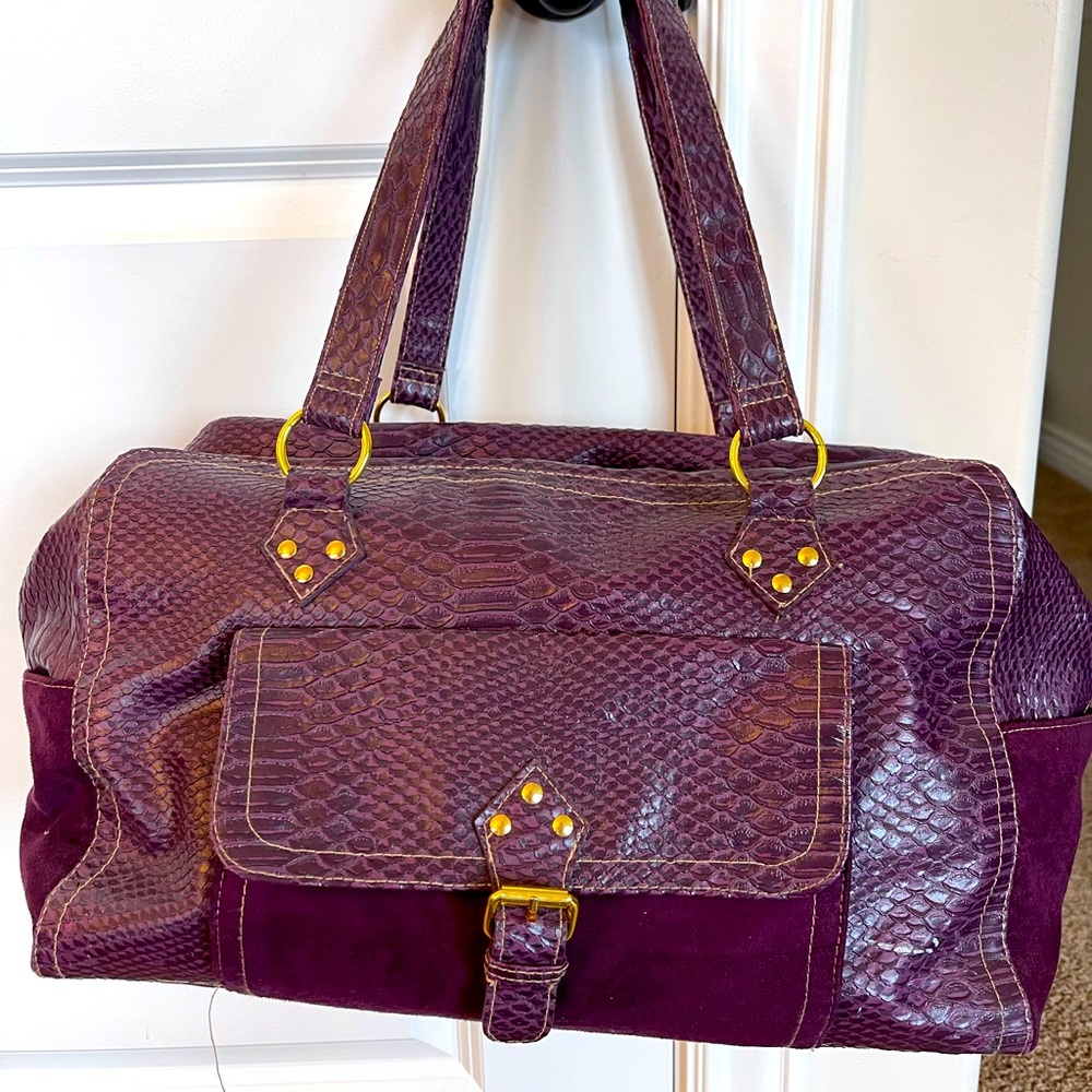 Gorgeous snakeskin suede purple overnight bag